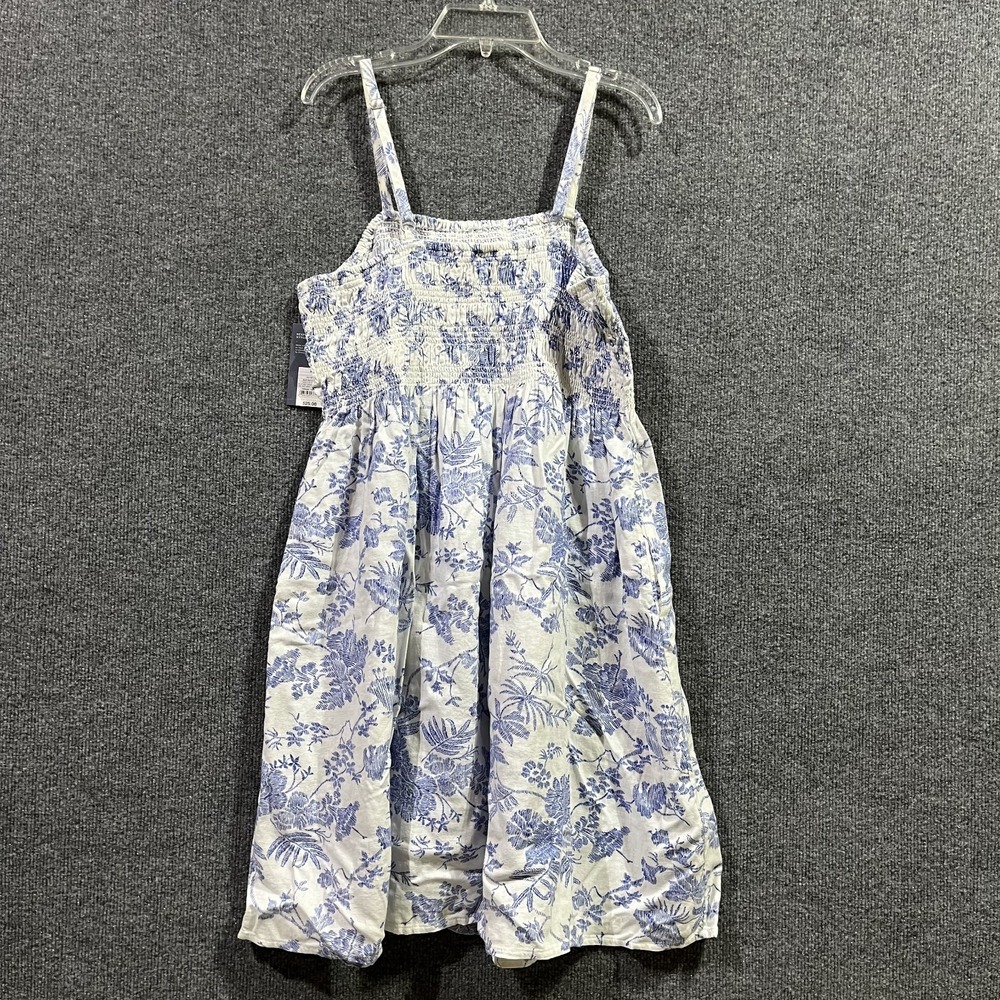 Universal Thread Smocked Mini Sundress Womens Medium White Blue Floral Linen - Picture 2 of 9